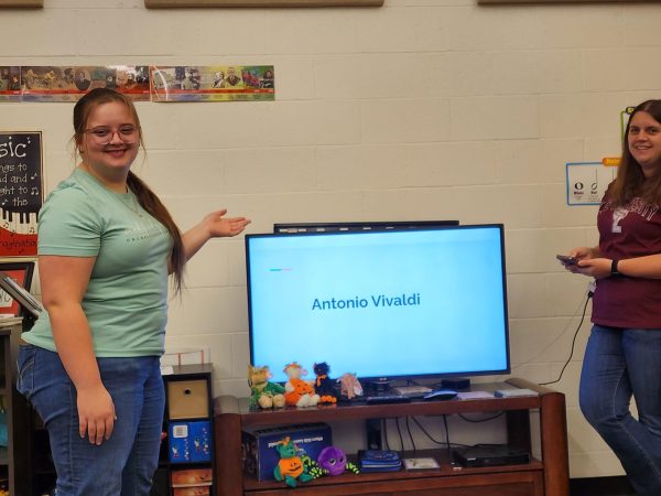 MaKayla Reynolds gives her presentation about Antonio Vivaldi in Music Appreciation class.